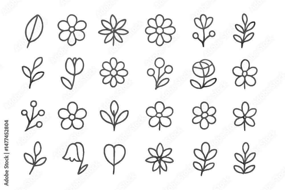 Aufkleber creative vector icons featuring various floral designs in a simple and elegant style for diverse app