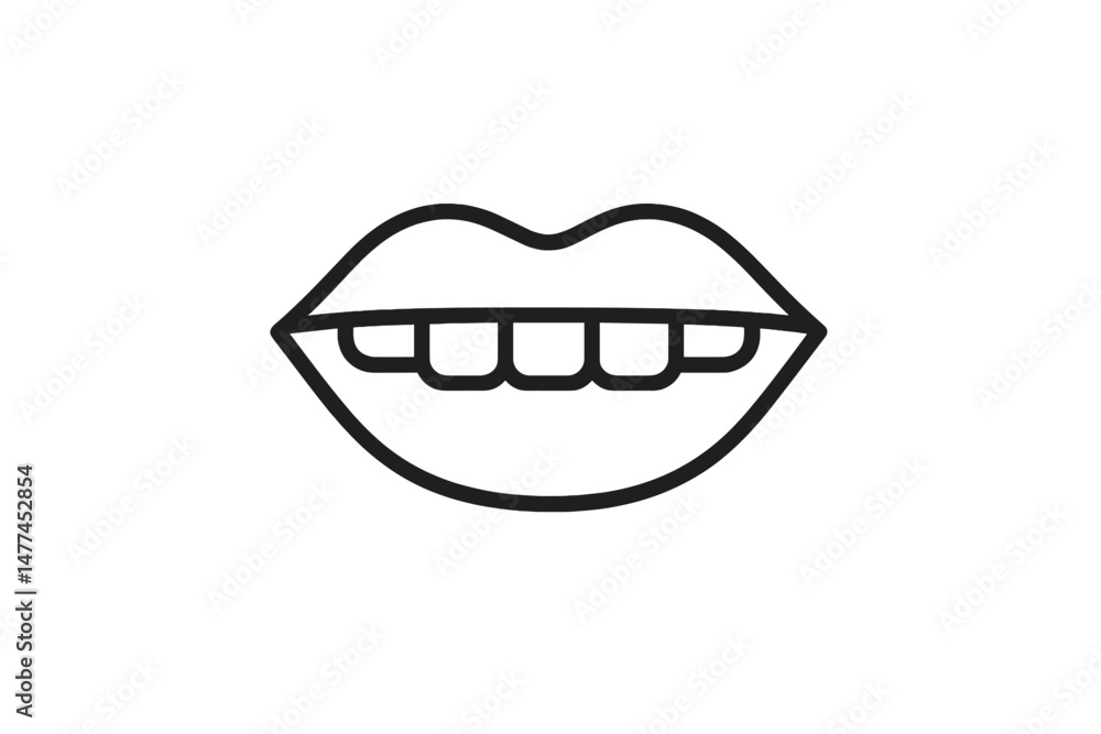 Poster stylish vector icon of a smiling mouth outlined in black for use in graphic design projects