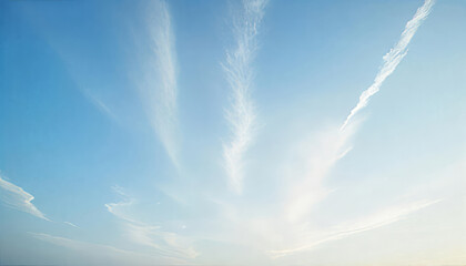 Blue sky with cirrus clouds, light blue gradient, soft light, airy atmosphere, minimalist composition, natural beauty, peaceful background