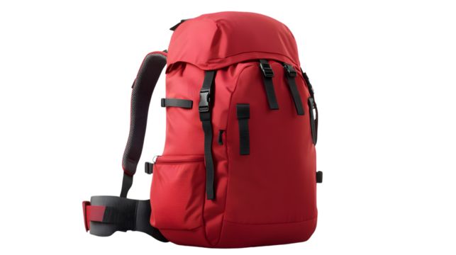 Red Backpack Isolated on Transparent or White Background for Professional Use
