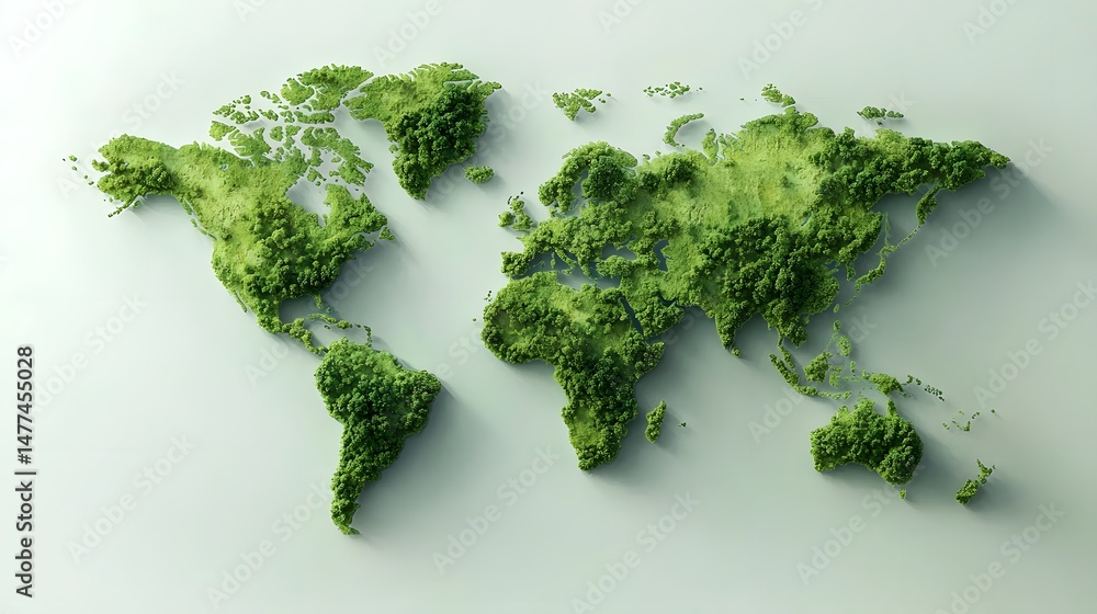 Poster stylized infographic world map with gradient overlays indicating primary secondary and deforested fo