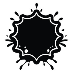 Black ink spot shape with splatter effect creates abstract border