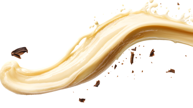 Elegant Curvy Vanilla Milk Splash on White Background