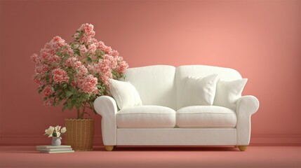 Living room design inspiration white couch with flower arrangement indoor setting elegant atmosphere stylish viewpoint
