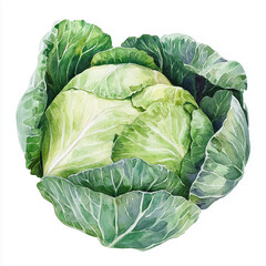 Obraz premium Watercolor cabbage illustration, botanical diagram, green varieties, labeled, educational, fresh, healthy, organic.