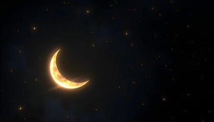 Naklejka premium Crescent Moon and Stars Night Sky Photography