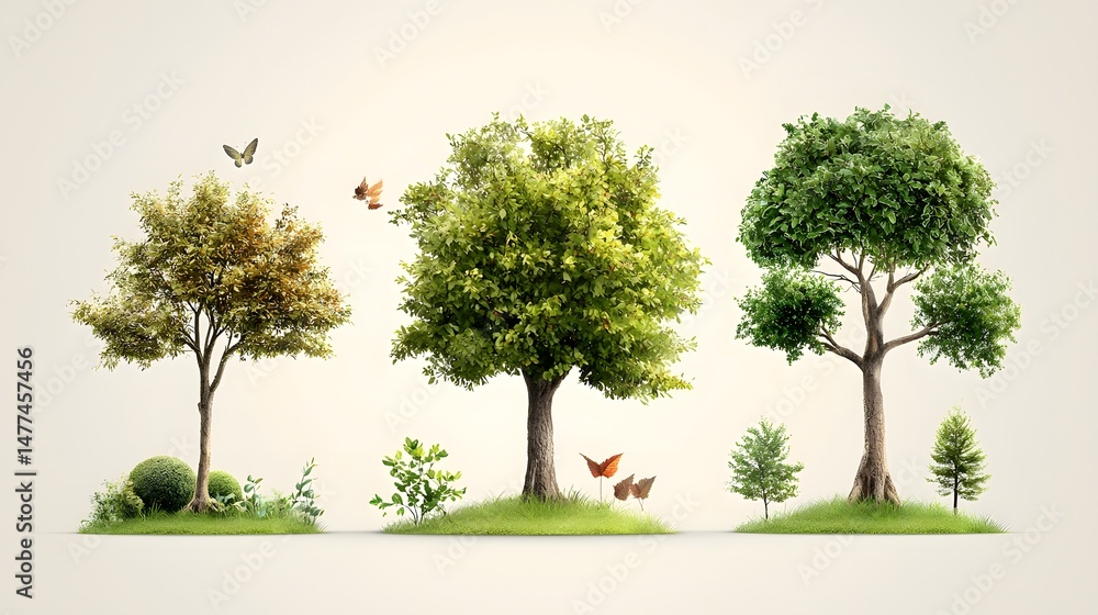 Poster eco friendly tree icon infographic showcasing diverse botanical designs in various shapes and styles