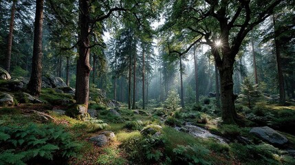 Forest sunlight path