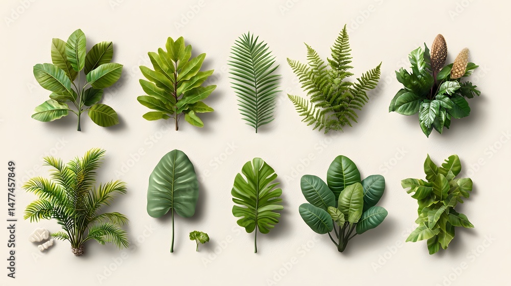 Aufkleber infographic featuring a collection of stylized leaf icons representing the diverse forest types incl