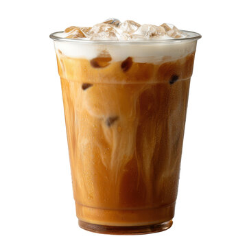 Hot and cold beverages png design. Iced coffee in a clear plastic cup with ice.