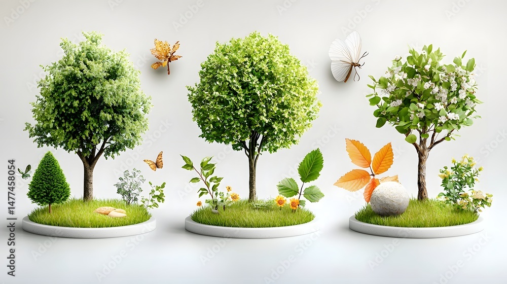 Poster infographic design featuring a set of circular eco friendly icons representing trees green energy su