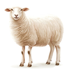 Fototapeta premium Elegant Profile Portrait of Sheep with White Coat Standing Proudly