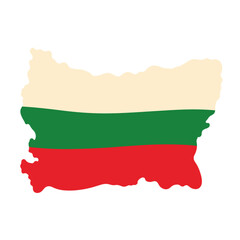 Map of Bulgaria filled with its national colors of red, green, and white  
