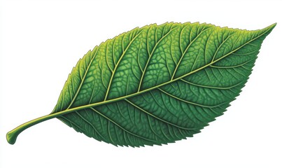 Obraz premium Single green leaf, detailed veins, white background, nature illustration, website design