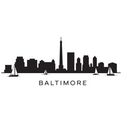 Naklejka premium Vector Baltimore skyline. Travel Baltimore famous landmarks. Business and tourism concept for presentation, banner, website. Vector black silhouette. with white background