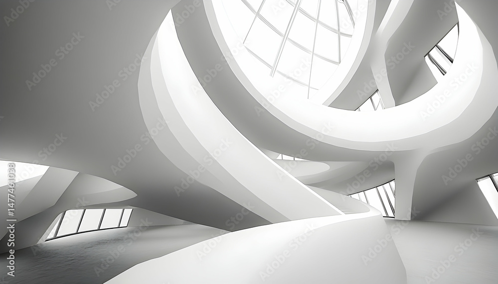 Poster abstract grayscale image showcasing the stunning interior architecture of a modern building with cur