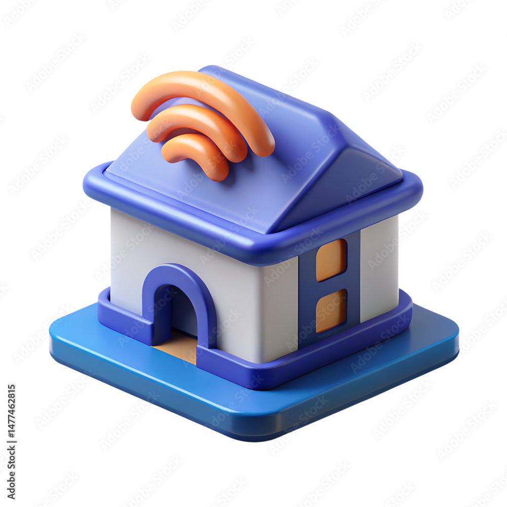 Poster a vibrant 3d rendering icon illustrating smart home technology with wifi signals on a modern house c
