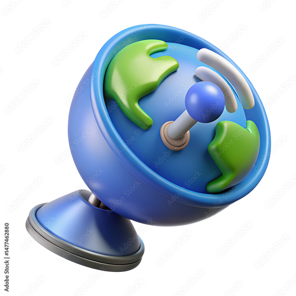 Poster a vibrant 3d rendering icon of a stylized globe with signal waves representing global communication 