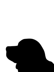 A simple black silhouette of a dog's head against a white background, conveying a minimalist and clean aesthetic.