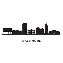 Obraz premium Vector Baltimore skyline. Travel Baltimore famous landmarks. Business and tourism concept for presentation, banner, website. Vector black silhouette. with white background