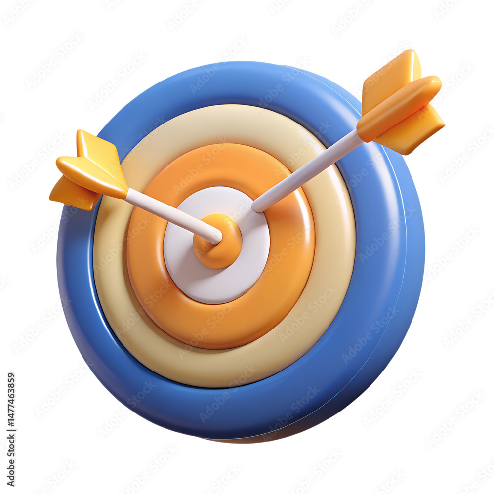 Poster achieved success two arrows hitting the center of a target in a 3d rendering icon with land transpor