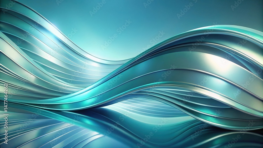 Aufkleber abstract teal metallic waves elegant swirls of polished chrome, reflecting light and shadow in a sea