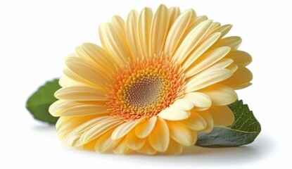 Pale Yellow Gerbera Daisy with Orange Center on White