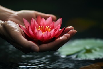 Red Lotus in Hands