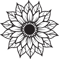 Hand-drawn sunflower with thin petals perfect for coloring pages, rustic prints, and botanical art projects