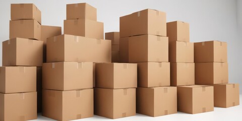 Several used brown cardboard boxes isolated on a bright white background , dump, cardboard boxes
