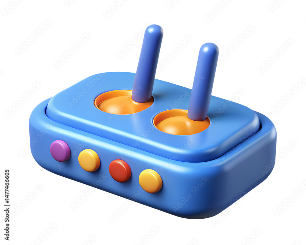 Poster modern 3d rendering of a colorful video game controller icon with blue and orange joystick elements 