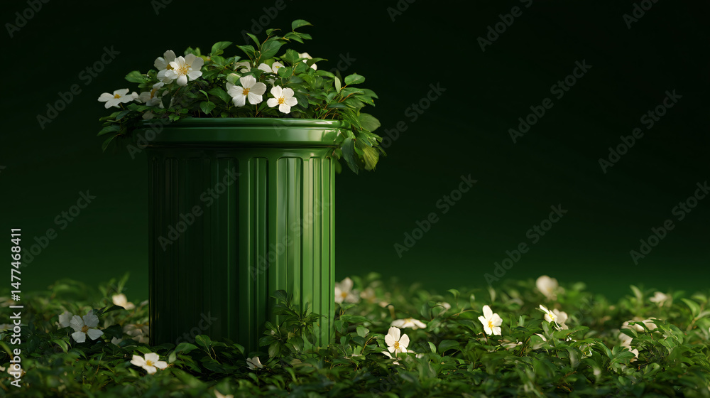 Poster the image features a fleeceable trash can filled to the top, symbolizing transition and the born cyc