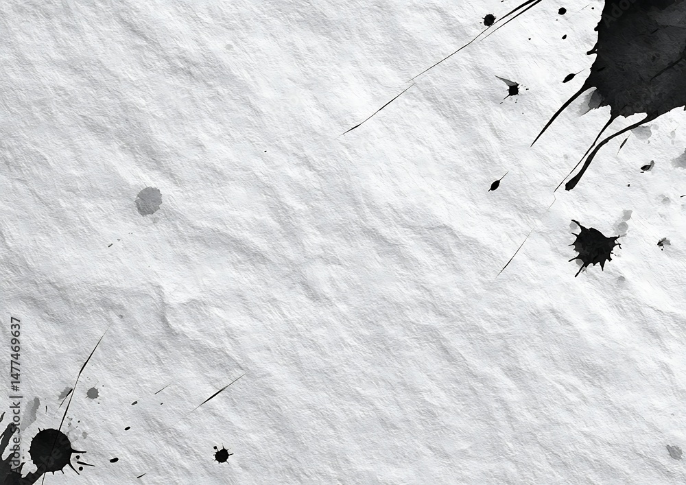 Poster white textured paper background with random ink splatters, flat texture, ultra-high definition, and 