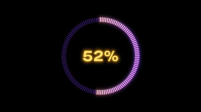 Infographics percentages up to 90, neon Infographics percentages 90%, loading cycle glow, Loading percent 0% to 90%, Colour circular infographics, loading cycle, 90 percent, smooth loading percent