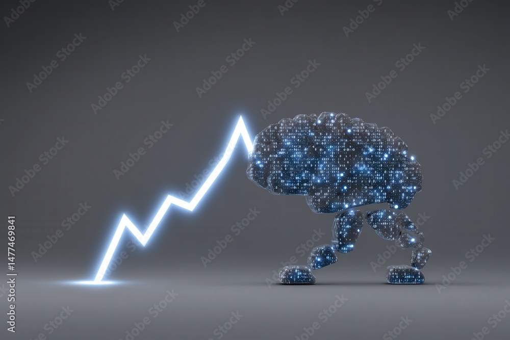 Poster an artistic representation of a brain composed of digital particles showcasing innovation and intell