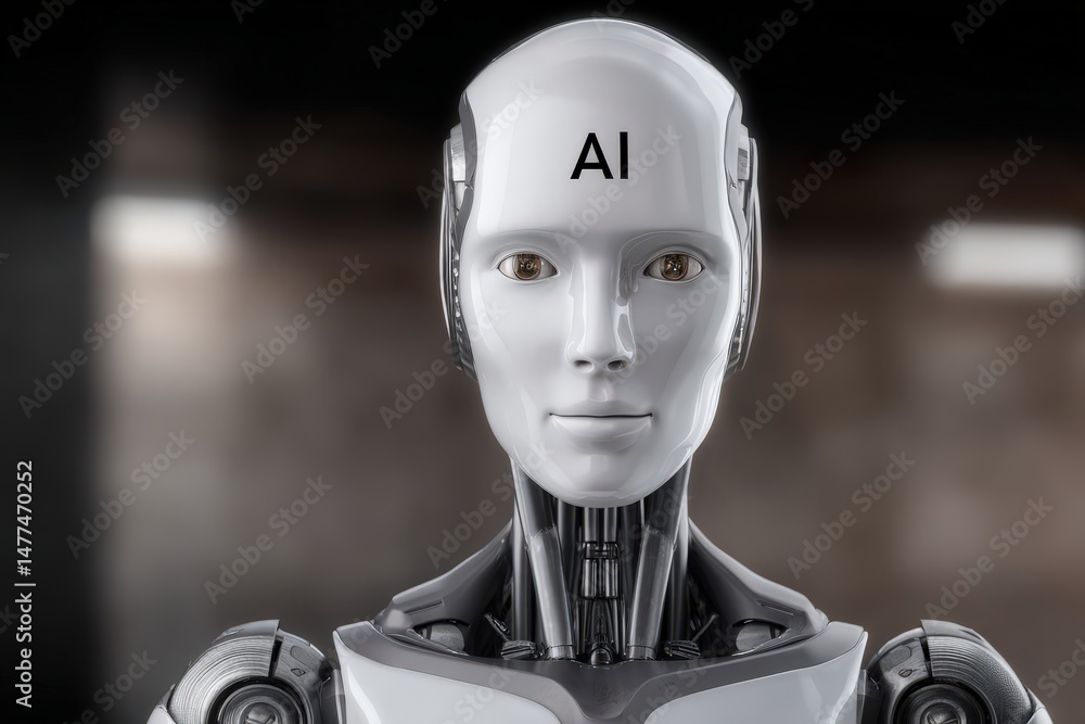 Poster captivating ai humanoid robot with expressive features showcasing futuristic innovation and design e