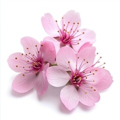 Naklejka premium Close up of three pink plum blossoms in bloom against a white background studio shot of spring flowers