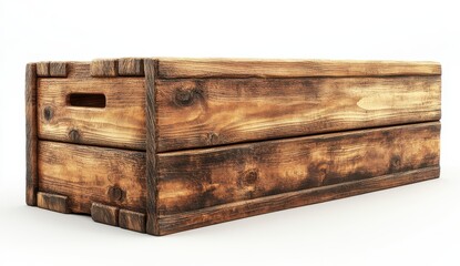Rustic Brown Wooden Crate on White Background