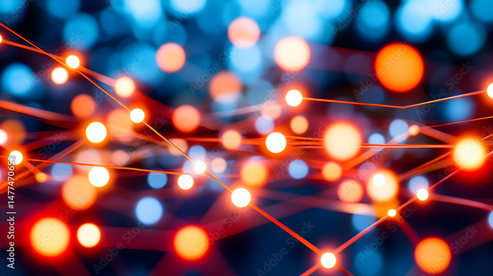 Poster abstract network connection, glowing nodes and lines, digital technology background, internet commun
