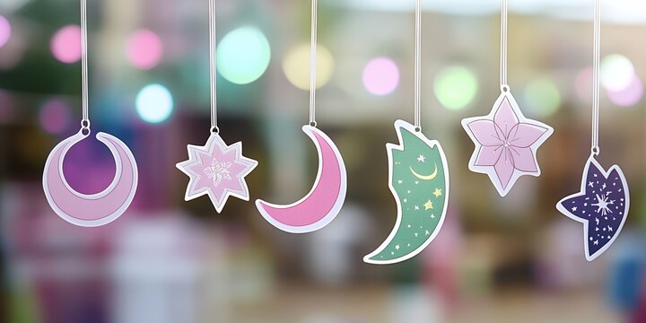 Pastel Moon Stars Hanging Decorations Festive Design Cute Ornaments art pink card green white shape