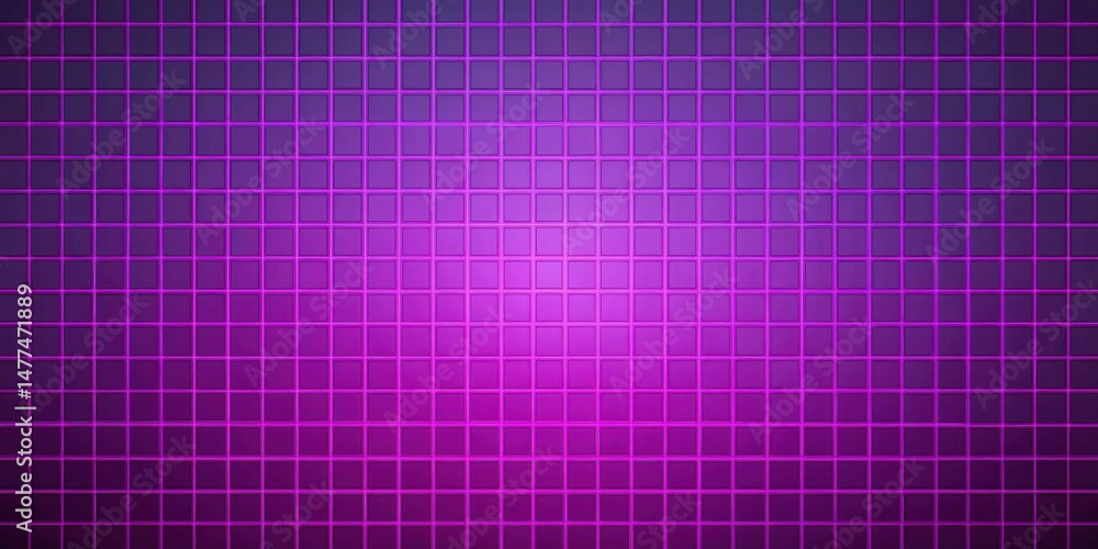Aufkleber Abstract Grid Pattern of Illuminated Squares with Vibrant Purple Hues and Gradient Effects
