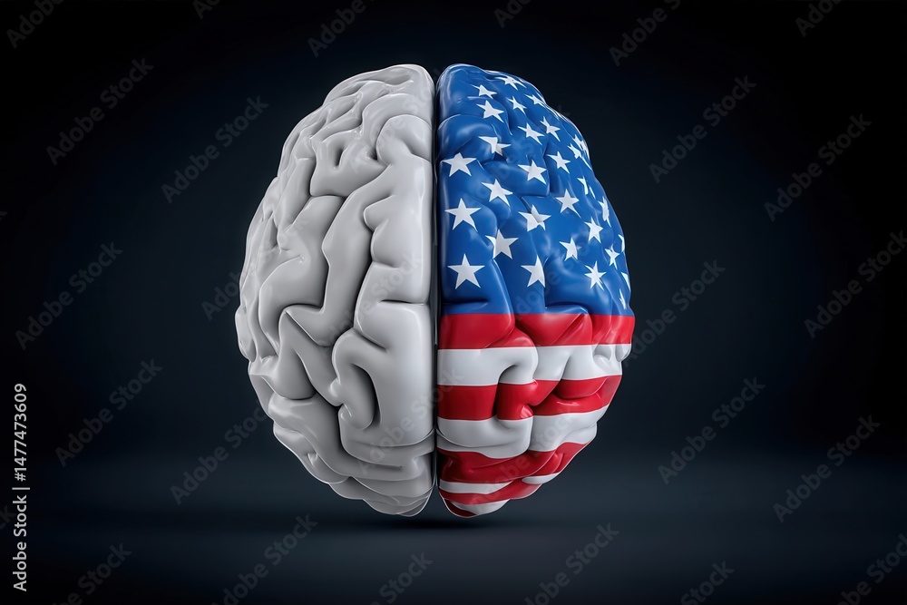 Aufkleber unifying concepts of cognition and national identity represented by a brain model divided into two h