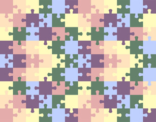 Puzzle structure in jigsaw puzzles. Set of colored puzzle pieces.