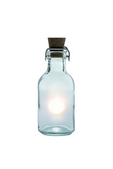 Isolated Clear Glass Bottle with Glowing Orb