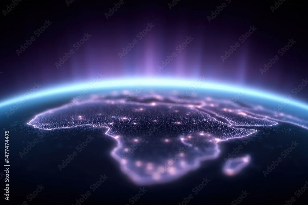 Poster captivating view of an illuminated digital map of africa showcasing technological connectivity with 