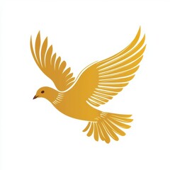 Obraz premium Elegant golden bird illustration with outstretched wings, symbolizing freedom and peace on a white background.