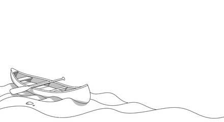 Stylized Canoe with Paddle Resting on Water Surface Illustration