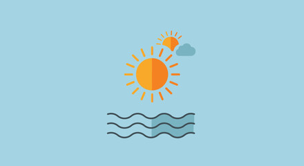 Stylized Sun and Waves Design Element