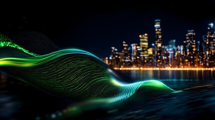Neon Cyberpunk City With Vibrant Colors and Abstract Waves Representing Energy in a Futuristic Skyline at Night