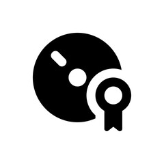 Fototapeta premium Illustration of a black disc with a white circle and a white oval shape with a black ribbon award